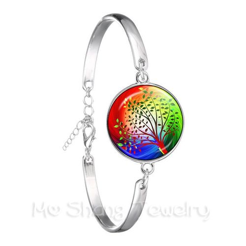 Bracelet Cabochon Rétro 18mm, Plaqué Argent, Bijoux Arbre De Vie, Cadeau Pour Hommes Et Femmes, Mode 2018