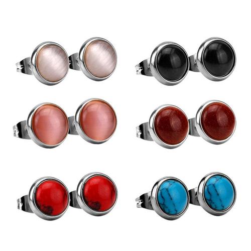 Luxusteel-Ensembles De Boucles D'oreilles En Acier Inoxydable Pour Hommes Et Femmes, 6parirs, Opp Eyes, Stone Ear Studs, Gold Document, Classic Brinco, Party Jewelry