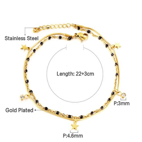 Bracelets De Cheville Fins Serpent Pour Femmes, En Acier Inoxydable, Double Chaîne Étoile, Cristal Noir, Perles, Pieds Nus, Bijoux Sandalias, Livraison Directe