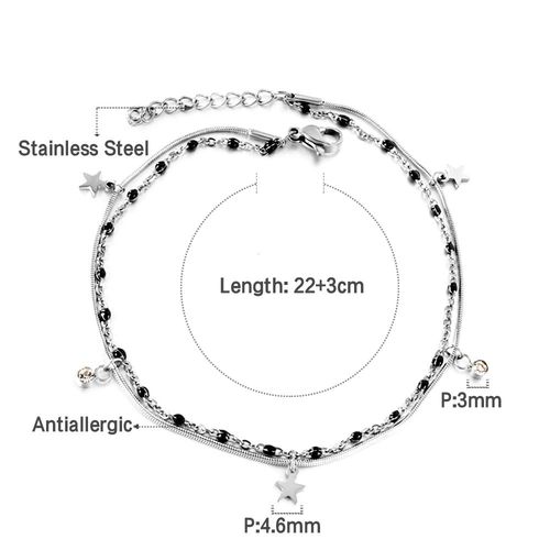 Bracelets De Cheville Fins Serpent Pour Femmes, En Acier Inoxydable, Double Chaîne Étoile, Cristal Noir, Perles, Pieds Nus, Bijoux Sandalias, Livraison Directe