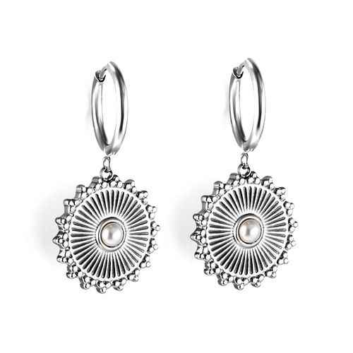 Luxusteel-Boucles D'oreilles Créoles En Acier Inoxydable Pour Femme, Pendentif En Forme De Cuir Oral Elu Carré, Vert Et Blanc, Cadeaux