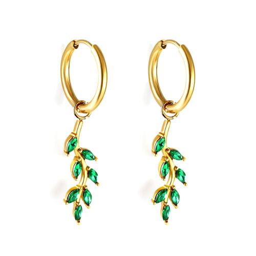 Luxusteel-Boucles D'oreilles Créoles En Acier Inoxydable Pour Femme, Pendentif En Forme De Cuir Oral Elu Carré, Vert Et Blanc, Cadeaux