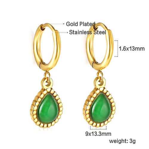 Luxusteel-Boucles D'oreilles Créoles En Acier Inoxydable Pour Femme, Pendentif En Forme De Cuir Oral Elu Carré, Vert Et Blanc, Cadeaux