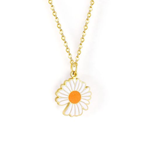 Pendentif En Forme De Fleur En Acier Inoxydable, Colliers De Luxe, Style Romantique, Chaînes À Fleurs Blanches, Orange, Jaunes Et Vertes