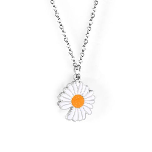 Pendentif En Forme De Fleur En Acier Inoxydable, Colliers De Luxe, Style Romantique, Chaînes À Fleurs Blanches, Orange, Jaunes Et Vertes