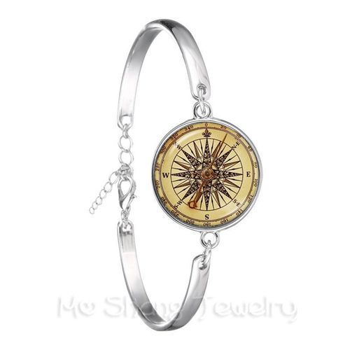 Bracelet Boussole De Navigation Vieux Monde, Bijoux De Bateau De Mer Nautique, Breloque Vintage, Design Plaqué Argent, Cadeau