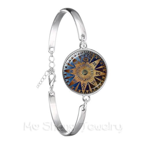 Bracelet Boussole De Navigation Vieux Monde, Bijoux De Bateau De Mer Nautique, Breloque Vintage, Design Plaqué Argent, Cadeau