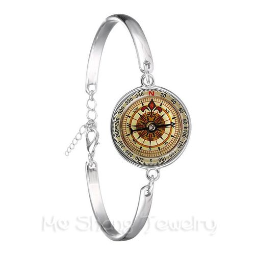 Bracelet Boussole De Navigation Vieux Monde, Bijoux De Bateau De Mer Nautique, Breloque Vintage, Design Plaqué Argent, Cadeau