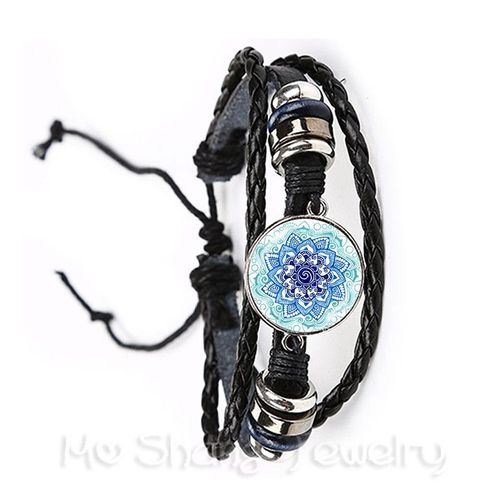Bracelet Vintage Fleur De Vie Pour Hommes Et Femmes, Mandala, Motif Élégant Et Complexe, Bracelet Rond Réglable En Verre, Bijoux Cabochon
