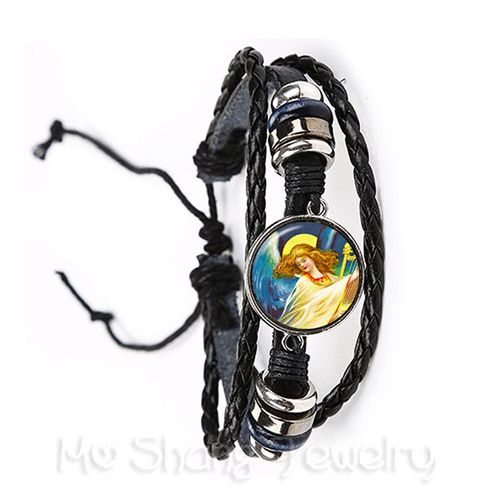 Bracelet En Cuir Avec Ange De Noël, Cabochon En Verre Rond, Fait À La Main, Pour Femmes Et Hommes, Cadeau De Fête, Réglable, Meilleur Bijou, 20mm, 1 Pièce