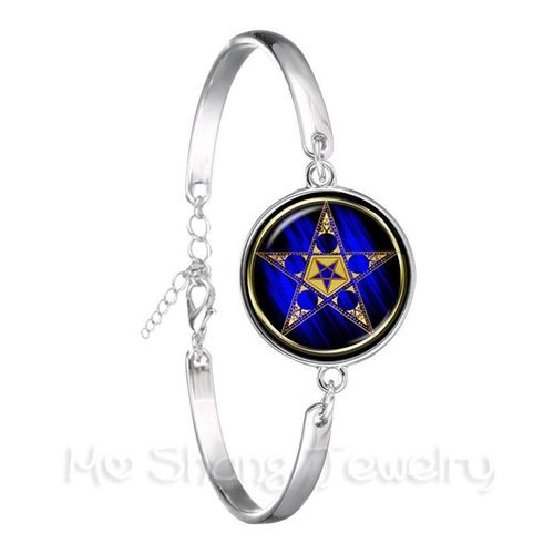 Bracelet Pentacle Satanique Super Naturel, Cabochon En Verre, Goth, Chaîne Plaquée Argent, Meilleurs Cadeaux Wiccan Star, 18mm