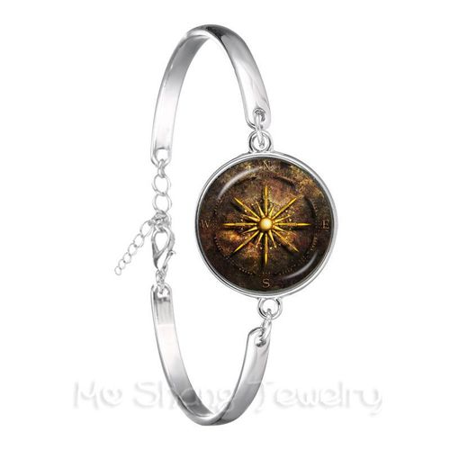 Bracelet Boussole Vintage, Bijoux Nautique, Cabochon Plaqué Argent, Bracelet Pour Femmes, Accessoires Hain À Main