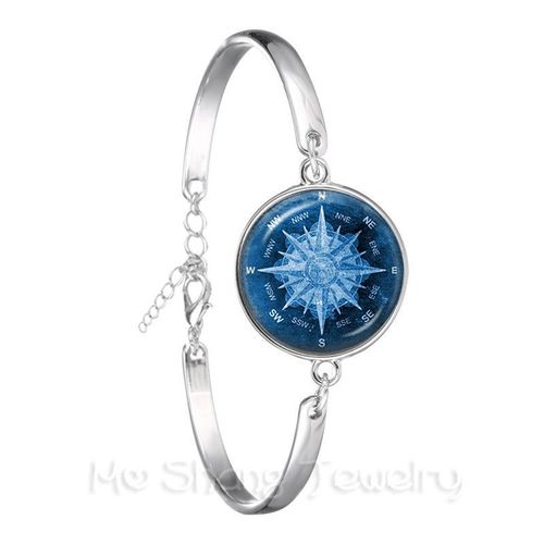 Bracelet Boussole Vintage, Bijoux Nautique, Cabochon Plaqué Argent, Bracelet Pour Femmes, Accessoires Hain À Main