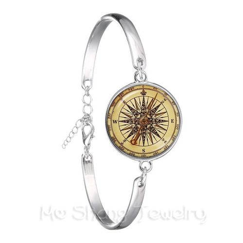 Bracelet Boussole Vintage, Bijoux Nautique, Cabochon Plaqué Argent, Bracelet Pour Femmes, Accessoires Hain À Main