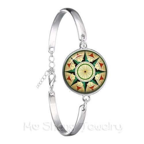 Bracelet Boussole Vintage, Bijoux Nautique, Cabochon Plaqué Argent, Bracelet Pour Femmes, Accessoires Hain À Main