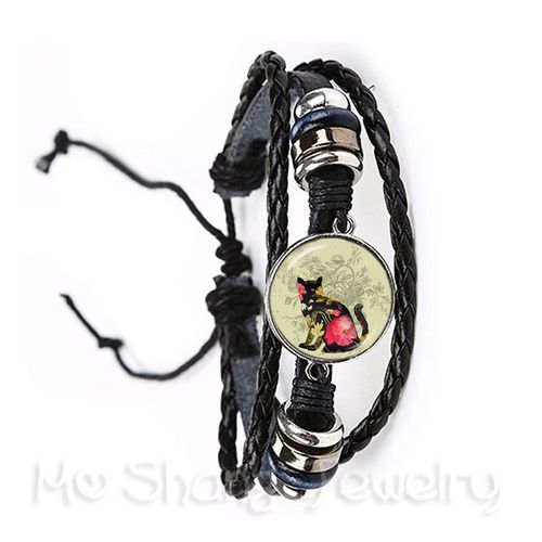 Bracelet Tressé En Cuir, Cabochon En Verre, Pour Garçon Et Fille, Tissage Multicouche, Style Punk, Cadeau