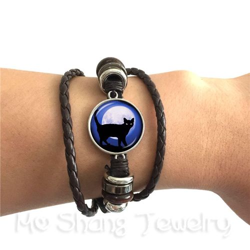 Bracelet Tressé En Cuir, Cabochon En Verre, Pour Garçon Et Fille, Tissage Multicouche, Style Punk, Cadeau