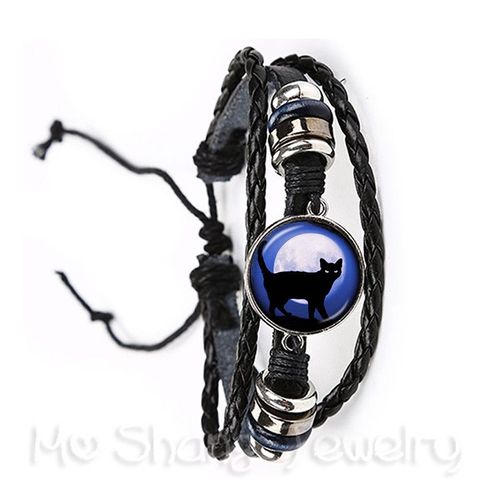 Bracelet Tressé En Cuir, Cabochon En Verre, Pour Garçon Et Fille, Tissage Multicouche, Style Punk, Cadeau