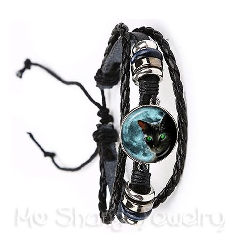 Bracelet Tressé En Cuir, Cabochon En Verre, Pour Garçon Et Fille, Tissage Multicouche, Style Punk, Cadeau