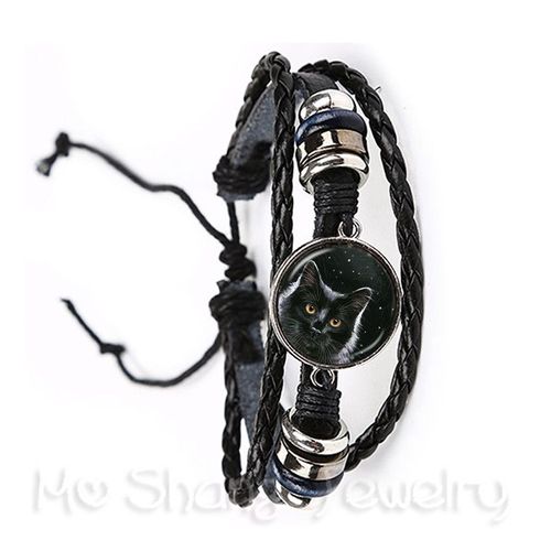 Bracelet Tressé En Cuir, Cabochon En Verre, Pour Garçon Et Fille, Tissage Multicouche, Style Punk, Cadeau