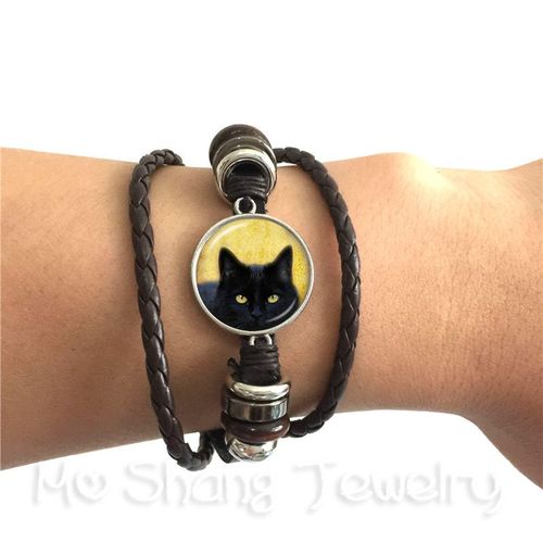Bracelet Tressé En Cuir, Cabochon En Verre, Pour Garçon Et Fille, Tissage Multicouche, Style Punk, Cadeau