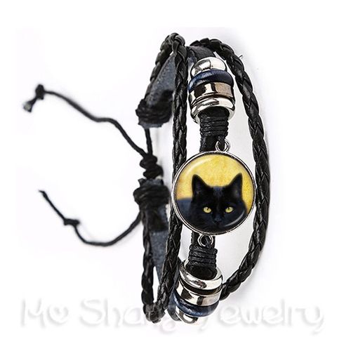 Bracelet Tressé En Cuir, Cabochon En Verre, Pour Garçon Et Fille, Tissage Multicouche, Style Punk, Cadeau