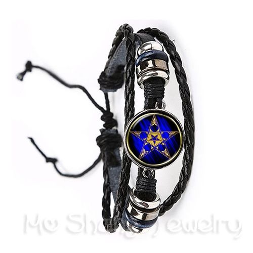 Bracelet Pentacle Classique, Cabochon En Verre, Image D'arbre De Vie, Bijoux En Cuir Noir/Marron, Pour Hommes, Femmes Et Enfants, Cadeau