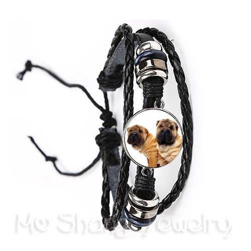 Bracelet En Cuir Noir/Marron Pour Chien, Cabochon En Verre, Carlin, Photo D'animal, Pour Amis, Bijoux De Fête De Noël, Tendance, 20mm
