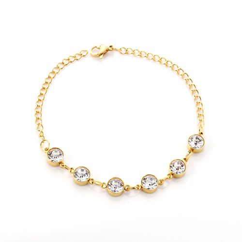Luxusteel-Bracelet De Mariage En Pierre Colorée Pour Femme, Acier Inoxydable, Document Doré, Cristal Brillant, Bracelets De Fête, Haute Qualité