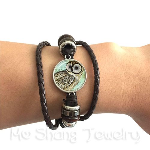 Bracelet À Motif De Hibou Et D'insecte, Cabochon En Verre, Dôme Noir/Marron, 2 Couleurs, Cordons En Cuir Réglables, Cadeau Pour Hommes