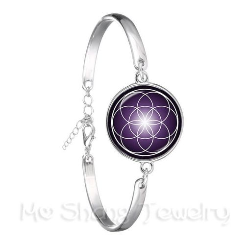 Bracelet En Forme De Fleur De Mandala, Symbole Du Bouddhisme Om Indien, Image Zen, Cabochon En Verre Plaqué Argent, Chaîne, Cadeau Pour Femmes, 18mm