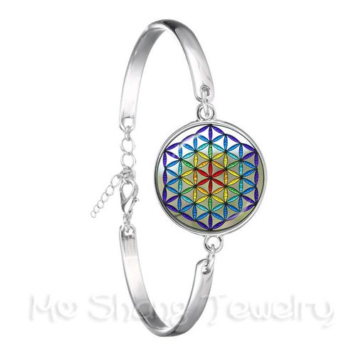 Bracelet En Forme De Fleur De Mandala, Symbole Du Bouddhisme Om Indien, Image Zen, Cabochon En Verre Plaqué Argent, Chaîne, Cadeau Pour Femmes, 18mm