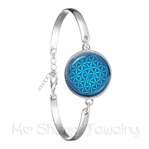 Bracelet En Forme De Fleur De Mandala, Symbole Du Bouddhisme Om Indien, Image Zen, Cabochon En Verre Plaqué Argent, Chaîne, Cadeau Pour Femmes, 18mm