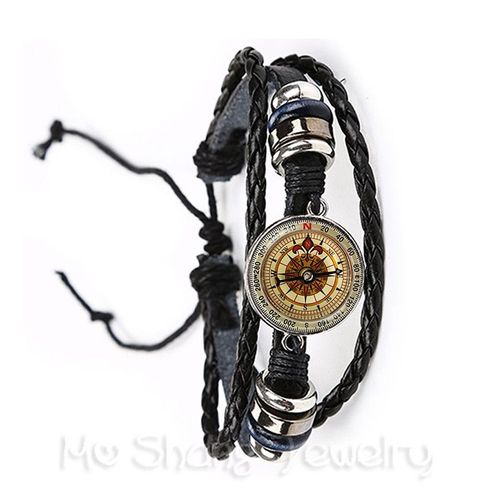 Bracelet Boussole Vintage, Bijoux Nautique, Cabochon Noir/Marron, Bracelet En Cuir Pour Hommes Et Femmes, Accessoires Hain