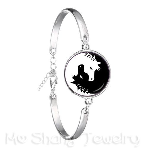 Yincomposer-Bracelet Plaqué Argent Symdains Fleur Noire Et Blanche, Naturel, Rustique, Olizing, Ftp, Cadeau Créatif, Attention