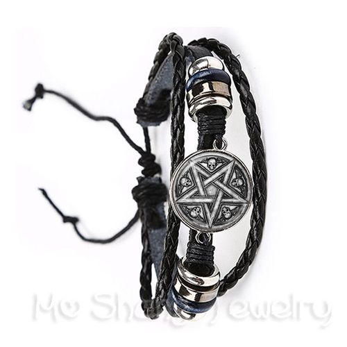 Bracelet Pentagramme Classique En Cuir Noir/Marron, Bijoux Gothiques, Cadeau Païen