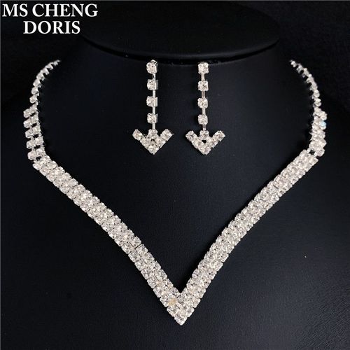 Ensemble De Bijoux De Mariage, Boucles D'oreilles Tombantes, En Forme De V, Strass Étincelants, Collier En Cristal Australien Pour Filles