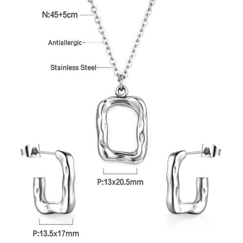 Luxusteel-Ensemble De Bijoux Vintage En Acier Inoxydable Pour Femme, Collier, Boucles D'oreilles, Géométrique, Irrégulier, Clip Vert, Clous De C¿Ur