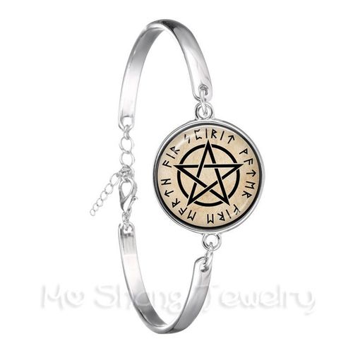 Bracelet Pentacle Classique Avec Arbre De Vie, Cabochon En Verre, Bijoux En Argent Plaqué Pour Femmes Et Filles, Cadeau Pour Enfants