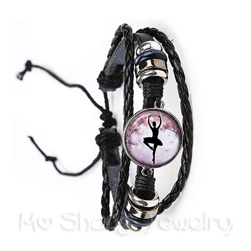 Bracelet En Cuir Noir/Marron Pour Femmes, Cabochon De Verre, Bracelet En Cuir Noir/Marron Pour Danseuse De Ballet