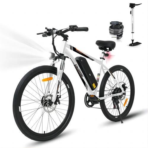 Colorway Vélo Électrique 26" E-Bike - Vélo Assistance Électrique - Batterie Amovible 36v 15ah - Shimano 7 Vitesses - Blanc