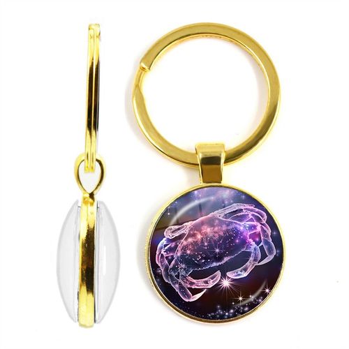 Porte-Clés Double Face Avec 12 Constellations, 25mm, Cabochon En Verre, Pendentif Signe Du Zodiaque, Bijoux Pour Femmes Et Hommes, Cadeau D'anniversaire