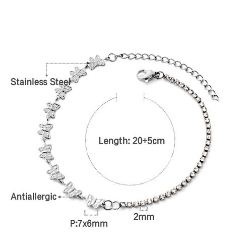 Luxusteel-Bracelet De Oral Ille En Clip Avec Breloques Papillon Pour Femme, Pied De Tennis Strass, Acier Inoxydable, Pieds Nus, Jofashion, 2023