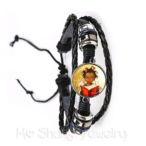 Bracelet En Cuir Pour Amis, Cabochon Rond En Verre De 20mm, Ange De Noël Réglable, 2 Couleurs Noir/Marron, Cordons En Cuir