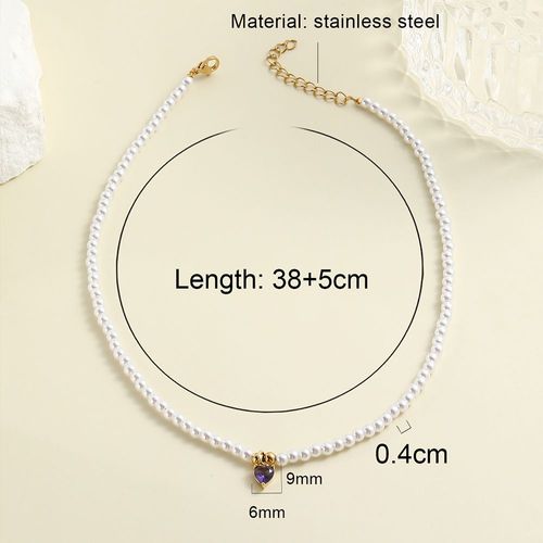 Collier Bohème Violet En Cristal Et Acier Inoxydable Pour Femme, Bijou Avec Fermoir En Forme De C¿Ur D'amour Et Perles, Pour Documents Dorés, Livraison Gratuite