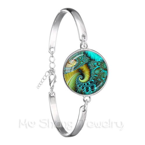 Bracelet En Cuir Noir Avec Fleur De Vie Pour Femme Et Fille, Bijoux De Style Kaleidoscope, Bleu Éblouissant, Cadeau, Bijouterie