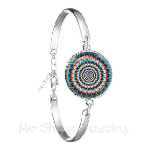 Bracelet En Cuir Noir Avec Fleur De Vie Pour Femme Et Fille, Bijoux De Style Kaleidoscope, Bleu Éblouissant, Cadeau, Bijouterie