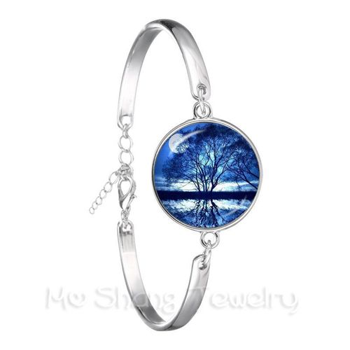 Bracelet En Cuir Noir Avec Fleur De Vie Pour Femme Et Fille, Bijoux De Style Kaleidoscope, Bleu Éblouissant, Cadeau, Bijouterie