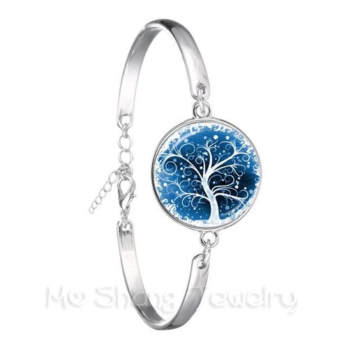 Bracelet En Cuir Noir Avec Fleur De Vie Pour Femme Et Fille, Bijoux De Style Kaleidoscope, Bleu Éblouissant, Cadeau, Bijouterie