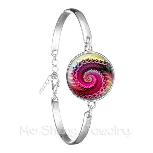 Bracelet En Cuir Noir Avec Fleur De Vie Pour Femme Et Fille, Bijoux De Style Kaleidoscope, Bleu Éblouissant, Cadeau, Bijouterie